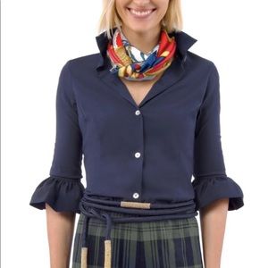 EUC Gretchen Scott navy Priss Chiffon blouse shirt M medium